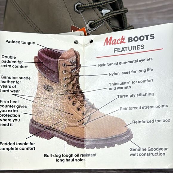 Mack Soft Toe #739720 3M Thinsulate Warm Men’s Sz 10 Leather Lace Up Work Boots - Picture 12 of 13